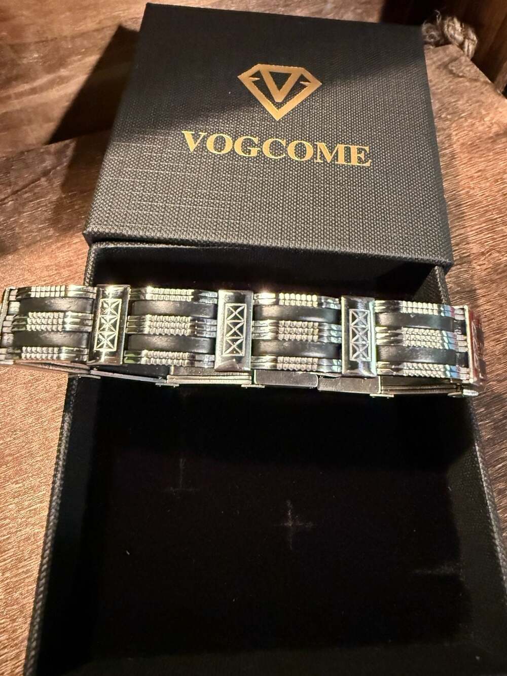 Vogcome Stainless Steel Link Bracelet Silver and Black